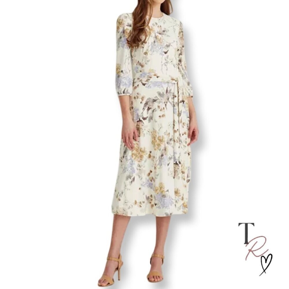 Lauren Ralph Lauren NWT Floral Balloon Sleeve Cottagecore Midi Dress Size 4